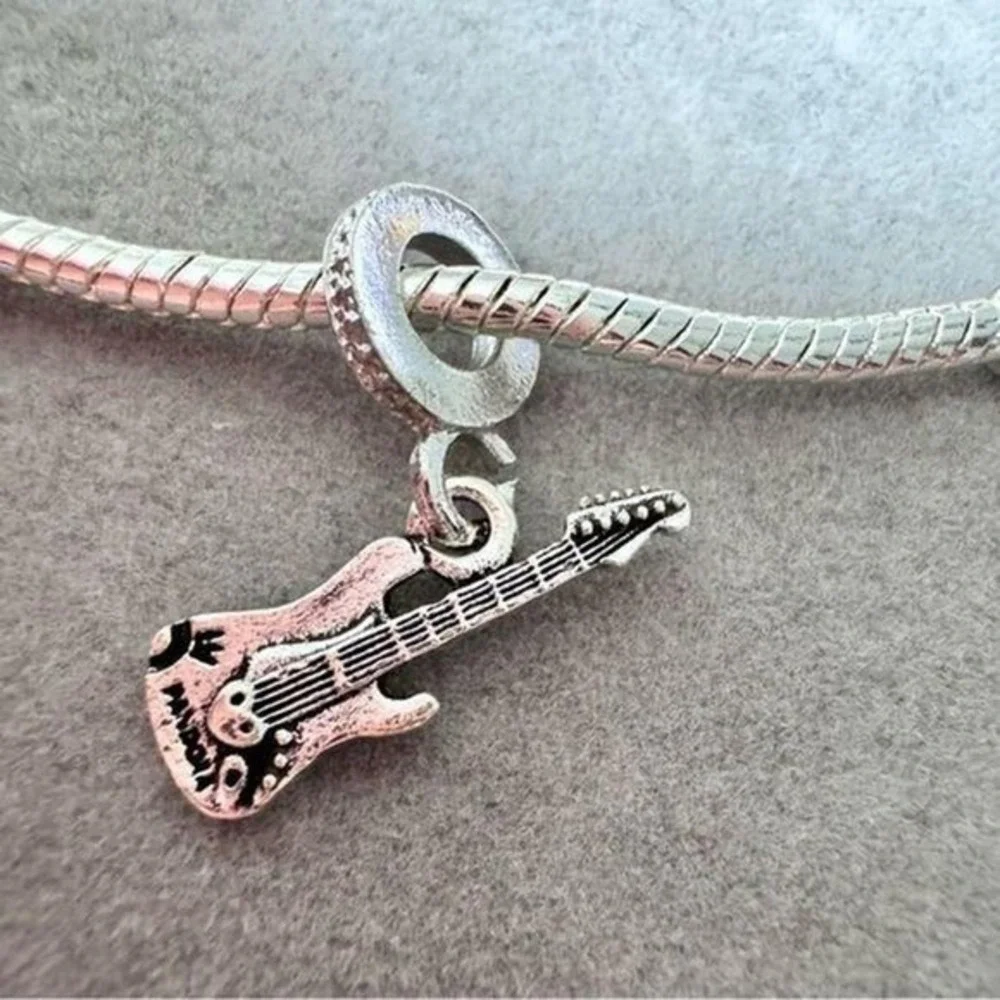 Silver Dangle Guitar European Charm‎ fits PANDORA